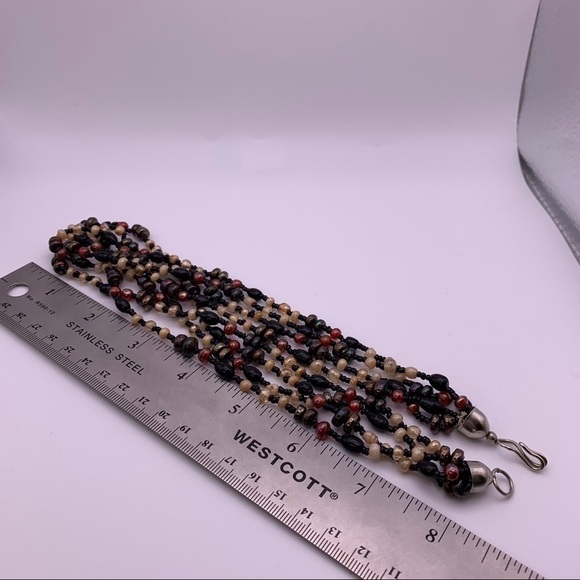 Vintage Neutral Brown, Red, Black Beige Layered Chunky Beaded Short Necklace 16" - Picture 6 of 7